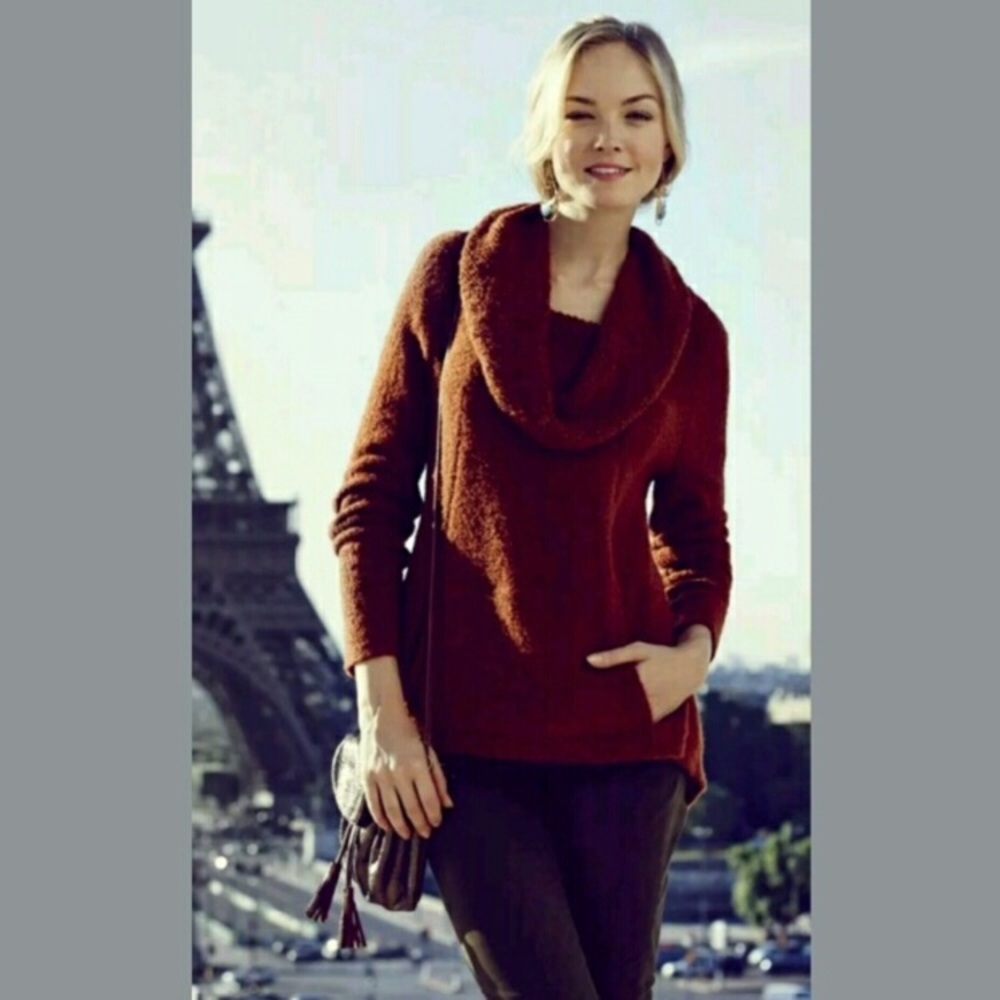 Anthropologie Green Boucle Cowl Neck Sweater